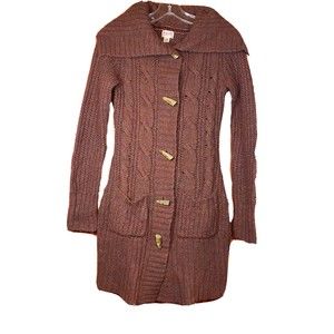 Mossimo Supply Co Womens Size Small Long Ornate Button Down Burgundy Cardigan